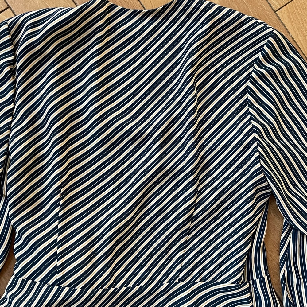 Whistles Callie Stripe Wrap Midi Workwear Dress Blue Yellow White UK 10 / US 6 - Picture 13 of 14